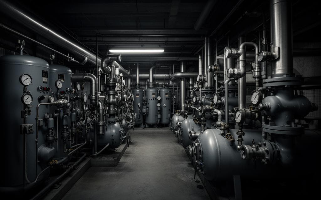 Sala de compresores en planta de refrigeración industrial